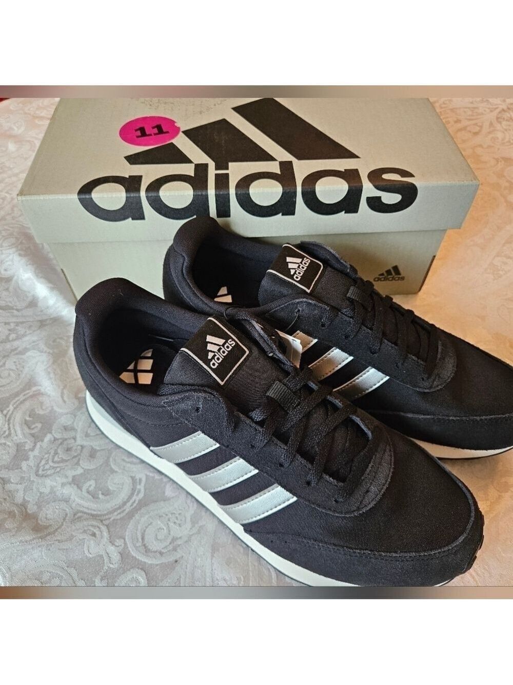 Adidas Run 60s 3.0 IE3806 Ladies Size 11, Black with White Adidas Stripes, NWT